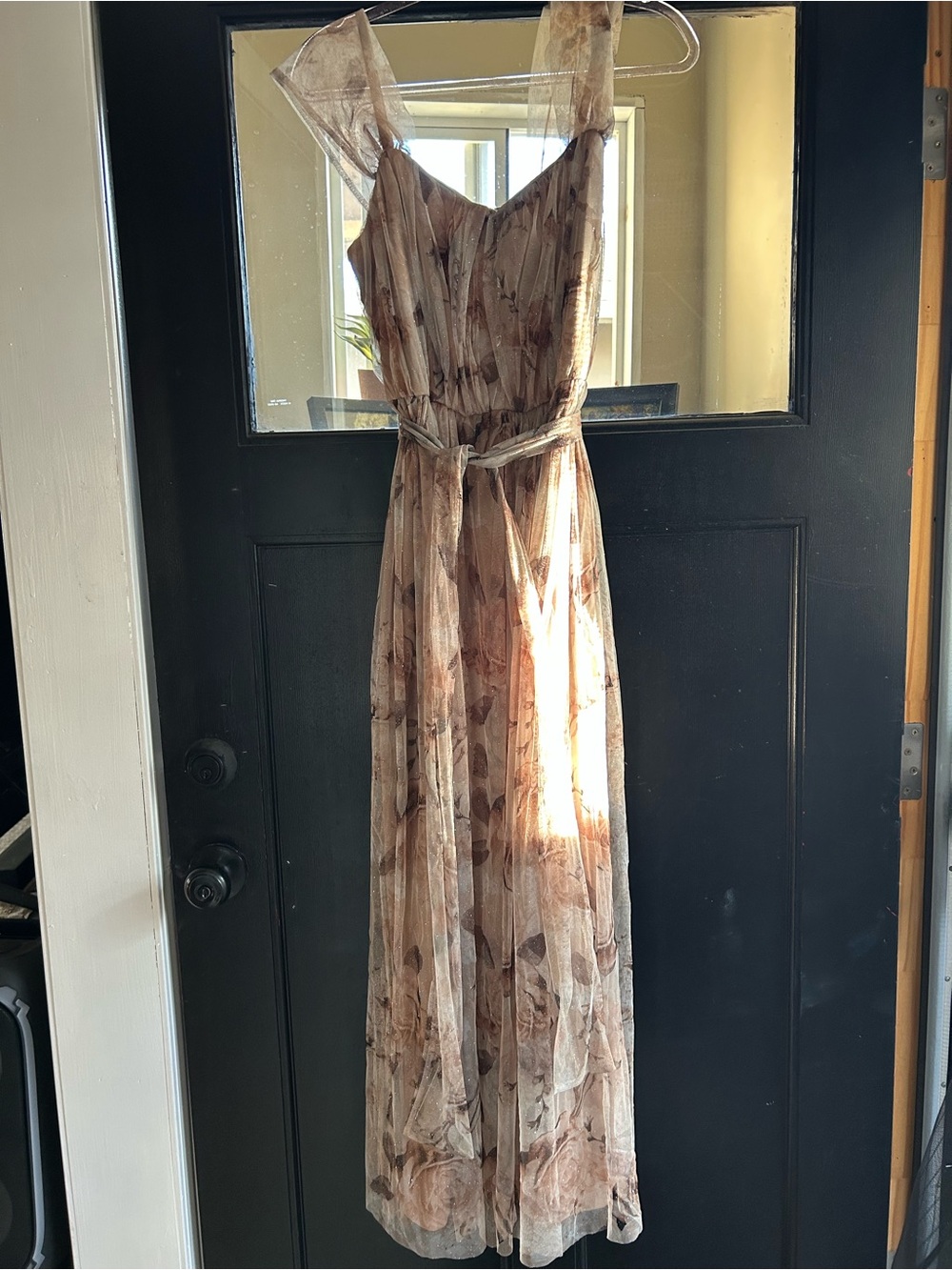 Sheer Floral Maxi Dress in Soft Beige
